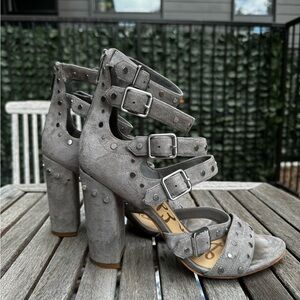 Sam Edelman Grey Suede Block Gladiator Wedding Heels